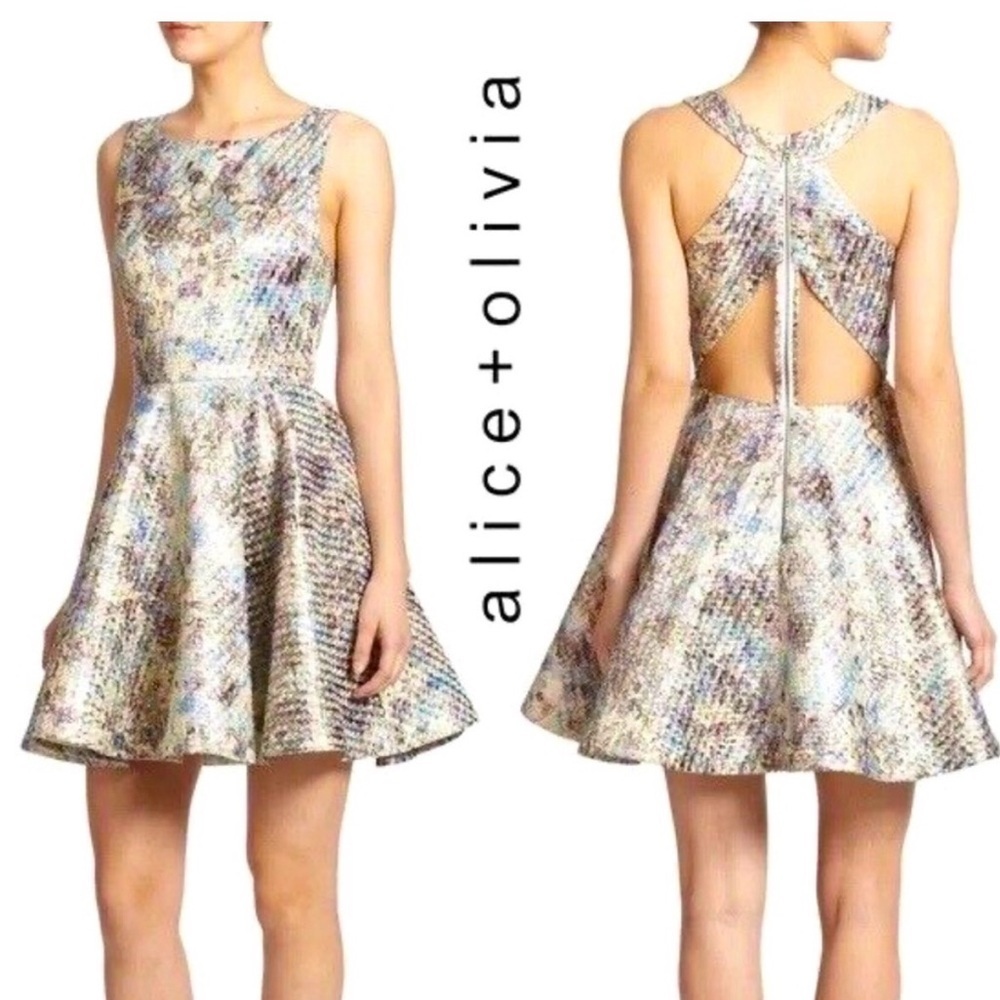 Alice + Olivia Port Floral Jacquard Metallic Mini Dress Size 2 : XS Sleeveless